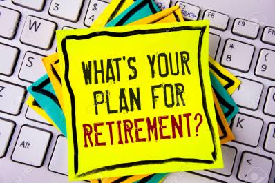Writing note showing  What IS Your Plan For Retirement Question. Business photo showcasing Thought any plans when you grow old written on Yellow Sticky note paper placed on White Keyboard. Top view.